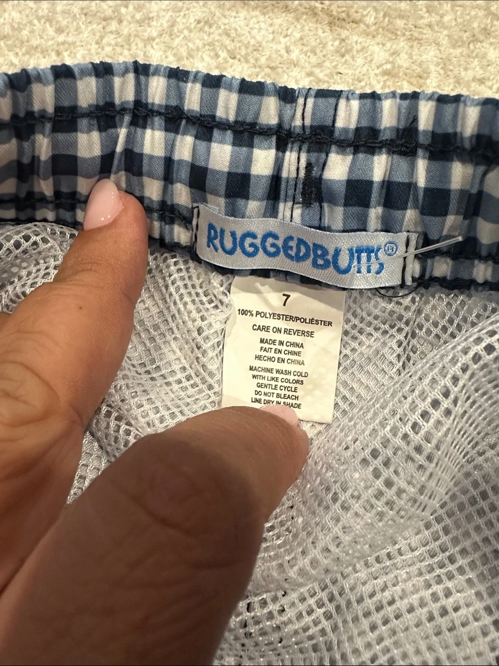 Blue & White Gingham Swim Shorts with UPF 50+
